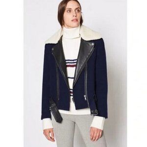 JOIE Fayana Genuine Leather Trim Moto Navy Jacket Size XXSmall